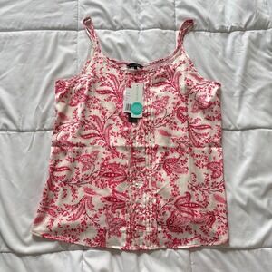 NWT Violets & Roses Camisole Tank Top Womens Medium Pink Paisley Floral Pintuck